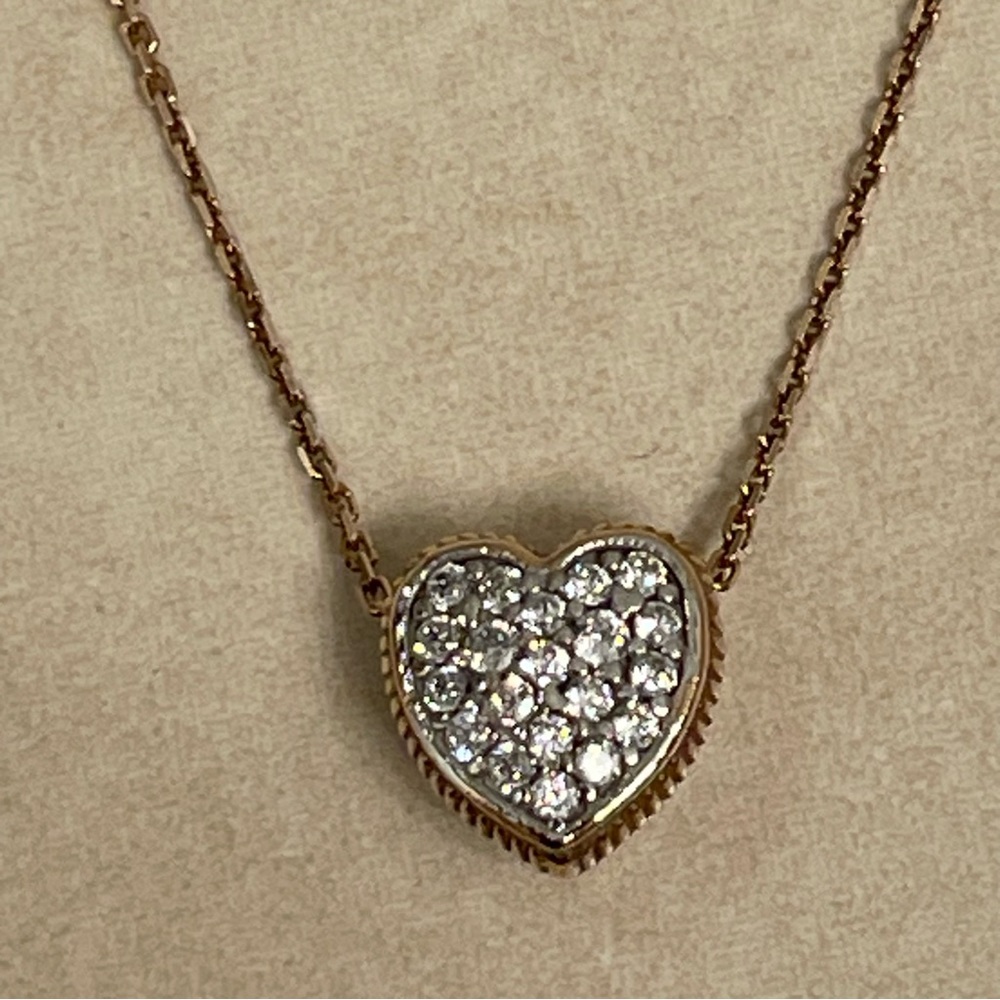 Milor Italy Gold Plated Sterling Silver Mini Pave CZ Heart Necklace 16”- 18”
